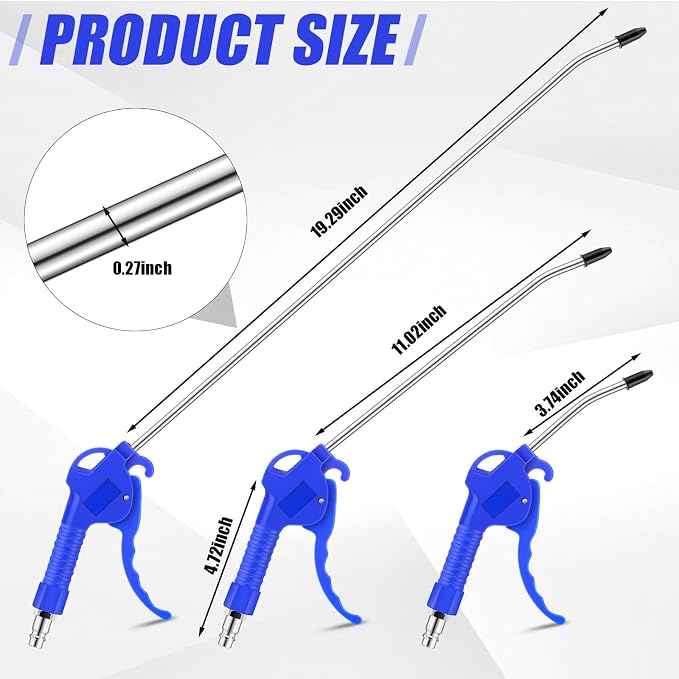 MorningRo 6 Pcs Air Blow Gun Kit with 19", 11", and 4" Pistol Grip Air Blow Gun Tools Compressor Nozzle for Industrial Household Car Detail Mechanics (Blue)