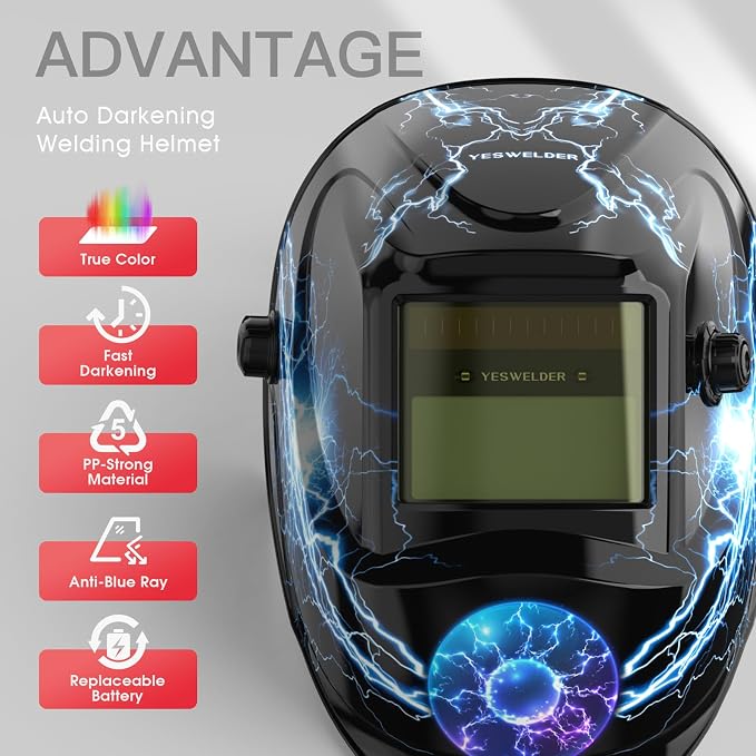 YESWELDER Stick Welder 125Amp Large LED Display Digital 110V ARC Welder & True Color Solar Powered Auto Darkening Welding Helmet