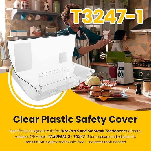 Clear Plastic Safety Cover for Biro Tenderizers Pro 9 & Sir Steak, Replace for T3247-1, TA3096M-2, Durable Transparent Plastic, Easy Installation