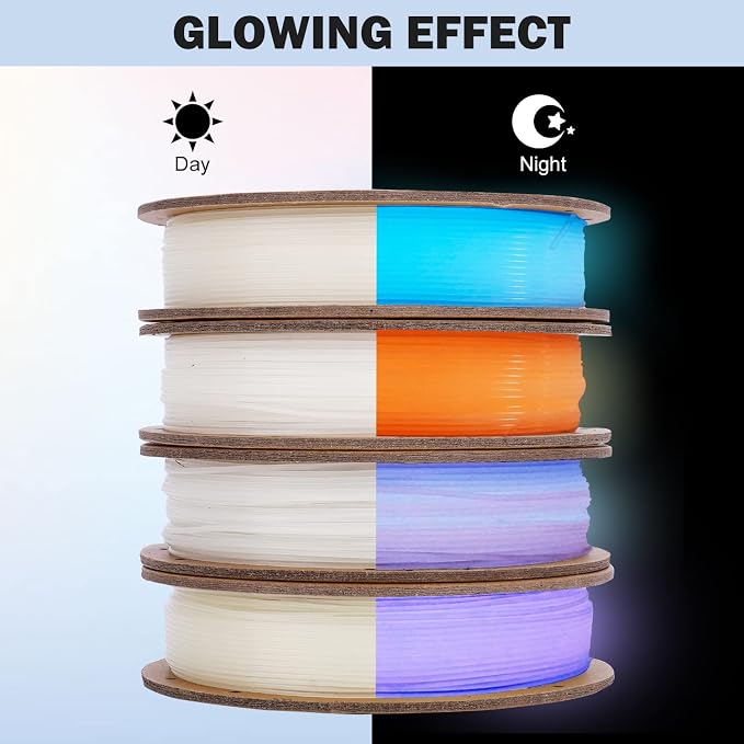 ERYONE PLA Filament 3D Printer Filament Bundle Multicolor 1.75mm +/- 0.03mm, PLA Filament 250g Spool, 4 Rolls, Glow in the Dark Pla 2