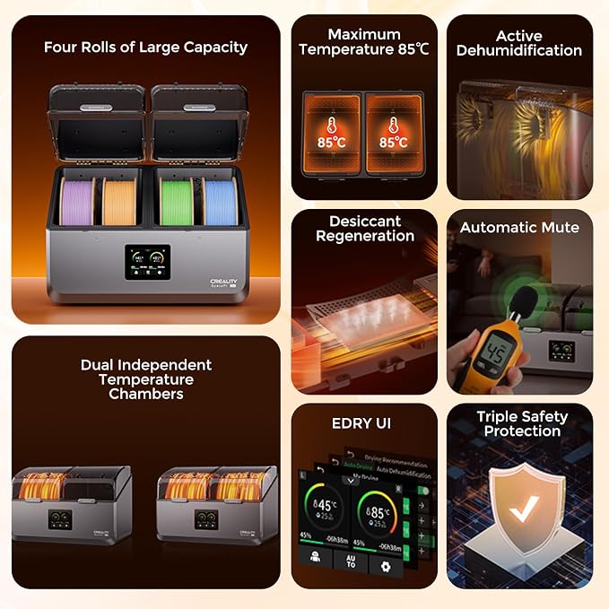 Creality Space Pi X4 Filament Dryer, 4 Spools 3D Printer Filament Dryer Box with Dual PTC Heating, Filament Dehydrator Storage Box for 1.75/2.85mm PLA PETG ABS Nylon PA TPU
