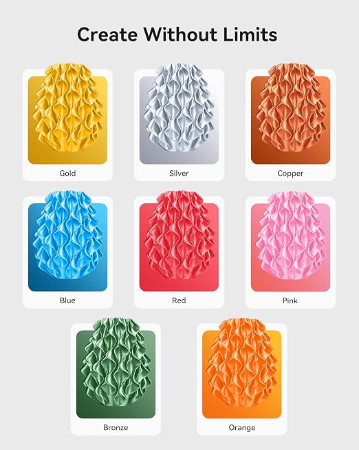 250g Silk PLA+ Filament 1.75mm Bundle, SUNLU 3D Printer Filament Glossy, Smooth Silky Surface, 250g Spool, 8 Rolls, Gold+Silver+Red+Bronze+Copper+Blue+Pink+Orange