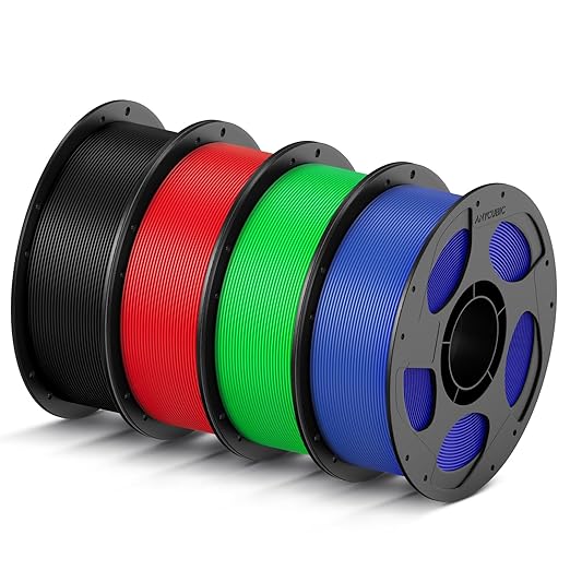 ANYCUBIC High Speed 3D Printer Filament 1.75mm Bundle, Rapid PLA Filament with High Prints Quality, Dimensional Accuracy +/- 0.02mm, 1KG Reusable Spool, 4KG Black + Red + Green + Blue