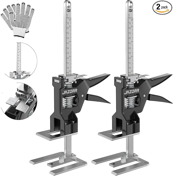 2Pcs Multi-Function Furniture Lifter Jack, 440LB Load Capacity with Slow/Fast Descent Control, Labor Saving Arm Tool for Lifting Door Panels, Wall Tile Locator, Cabinet Board