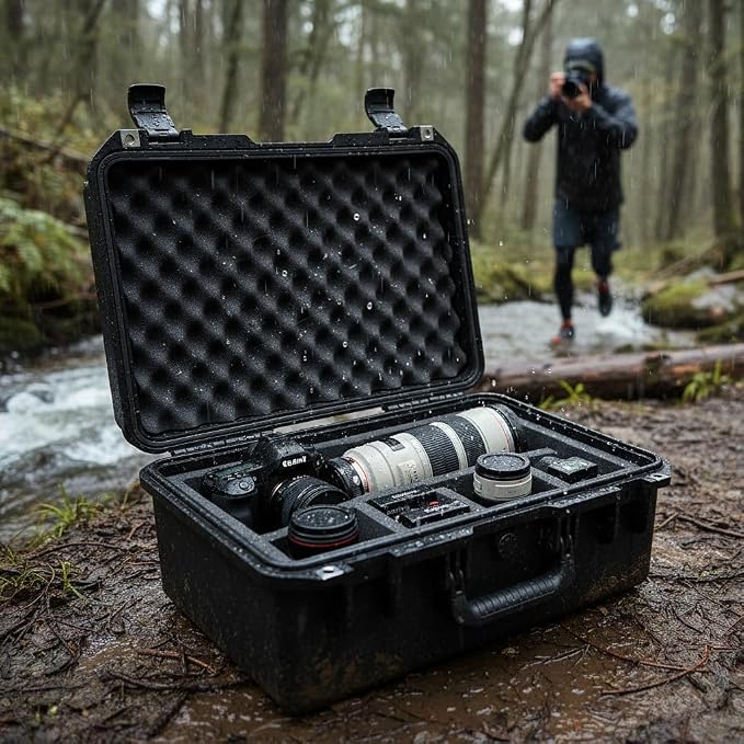 MEIJIA Premium Waterproof Large Hard Camera Case,Hard Protective Case with customizable fit foam,Full Protection with Light&Convenient Design,Elegant Black (21.2"x16.0"x8.3")