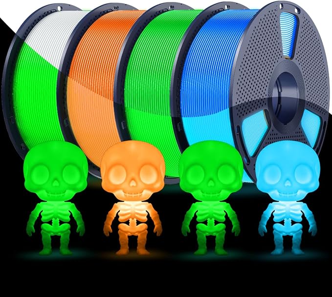 SUNLU 4KG Glow in the Dark PLA Filament Bundle 1.75mm, Luminous PLA 3D Printer Filament, Long-Lasting Brightness & High Toughness, 1kg Spool (2.2lbs), Fits Most FDM Printers, 4 Pack