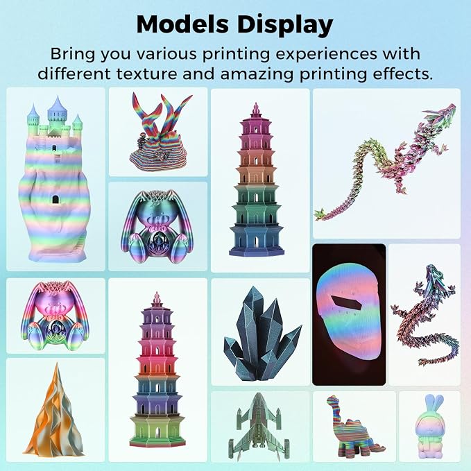 Sovol PLA Filament 10KG, Silk Tri Color & Dual Color Co-Extrusion PLA, Shiny Multicolored Fast Change Rainbow 3D Printer Filament, Matte & Glitter & Glow in The Dark PLA 1.75mm 1kg/ 2.2lbs +/-0.03mm