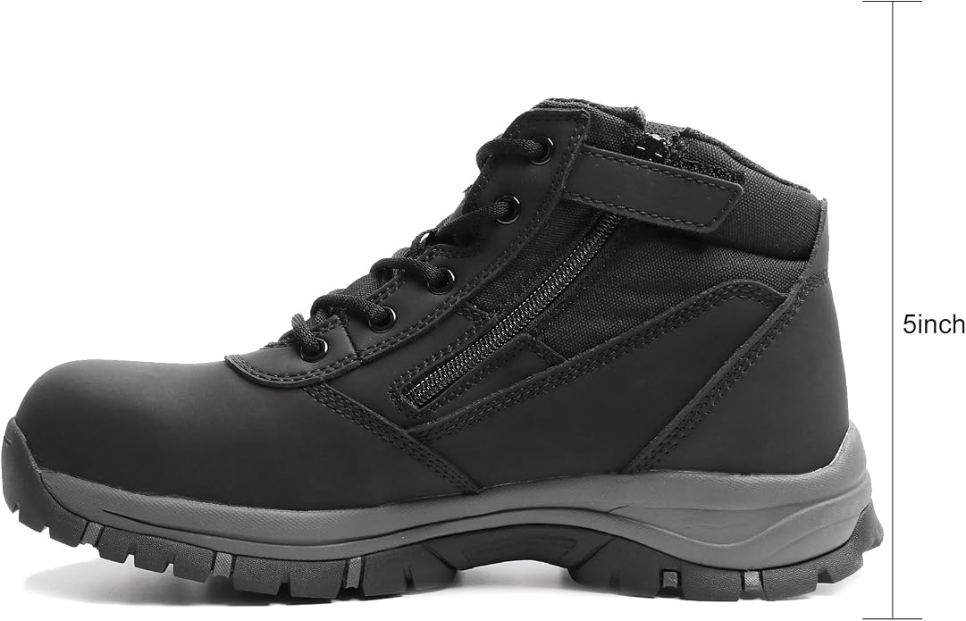 5" Waterproof Steel Toe Work Boots for Men, Safety Shoes with Side Zipper, ASTM F2413-18 Certified, Puncture-Proof Kevlar Midsole, Oil & Slip Resistant Rubber Sole, Construction Safety Boots(OX2518)