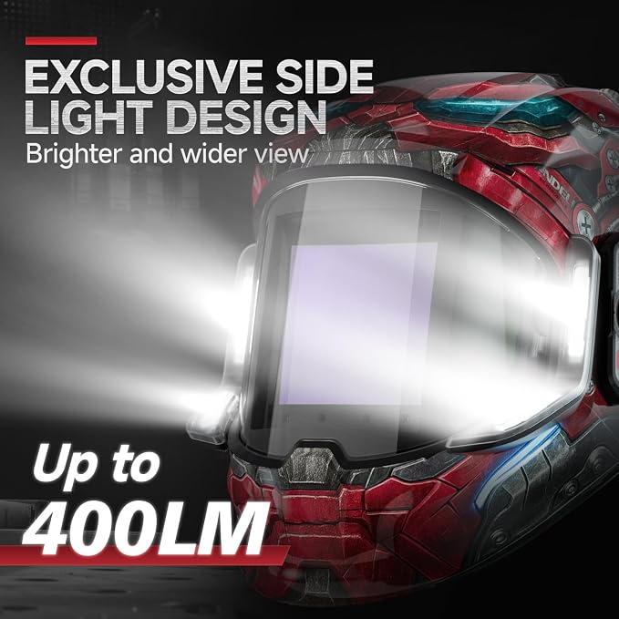 ANDELI Welding Helmet - 180° Panoramic 6 Arc Sensor True Color, Auto Darkening Welding Helmet with Light and Motion Sensing, 2100mAh Rechargeable Battery for TIG/MIG/Cut/Grind MONERRR-LED