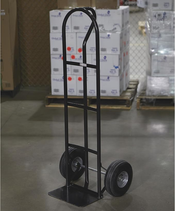Ironton Steel Pneumatic Hand Truck Dolly, 600-Lb Capacity, Heavy-Duty Frame with 10-Inch Tires, P-Style Handle & 14" x 8.5" Toe Plate, Commercial Utility Cart for Moving & Garage Storage