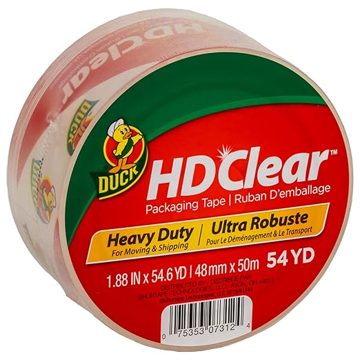 Duck HD Clear Packing Tape - 1 Roll of Heavy Duty Shipping and Moving Packing Tape - Clear Strong Packaging Tape for Boxes, Packing and Moving Supplies - 1.88 In. x 54.6 Yards (297438)