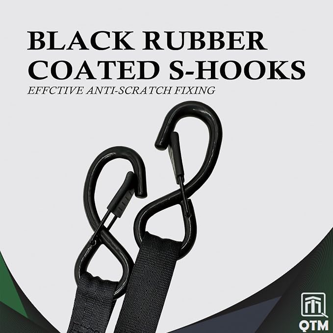 QTM 4-Pack Black Retractable Ratchet Straps 1" x10' with Soft Loops, Heavy Duty, 2,000lbs Breaking Strength, with Storage Bag, Best for Cargo, Truck, Bicycle, Motorcycle