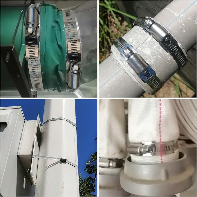 Hose Clamps (40 Fasteners + 20FT Strap) DIY Cut-To-Fit 304 Stainless Steel Band Clamps Adjustable Worm Gear Hose Clamp Kit Silver