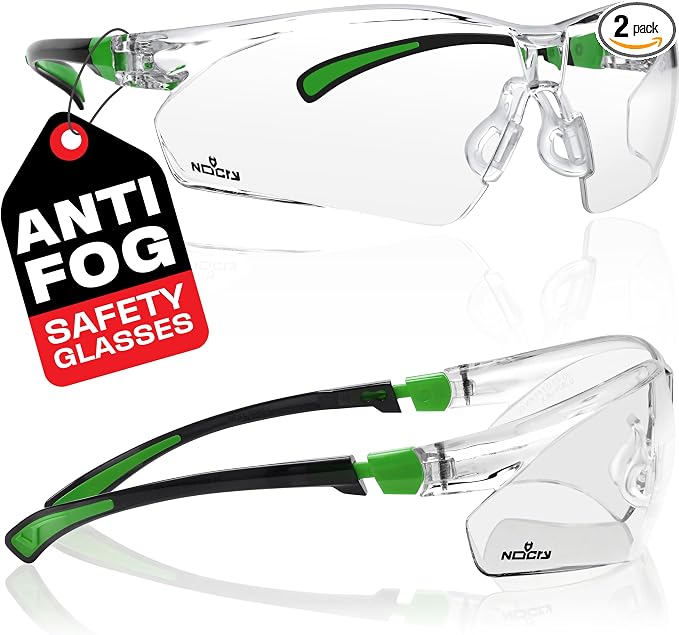 NoCry Clear Safety Glasses for Men and Women with Anti-Fog and Scratch Resistant Wrap Around Lenses, Adjustable Temples and Nose Pads — ANSI Z87 Certified Protective Eyewear with 100% UV Shielding