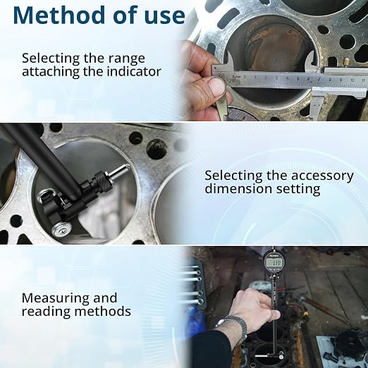 Digital Bore Gauge 1.4"-6",Engine Cylinder Bore Measuring Tool with LCD Display,15 Anvils,6" Measuring Depth,0.0005" Resolution for Cylinder Wear,Taper & Out-of-Round Inspection