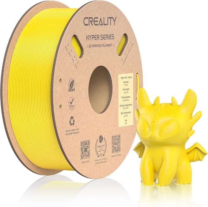 Official CREALITY Hyper PLA Filament 1.75mm, High Speed 30-600mm/s Rapid 3D Printer Filament PLA, Dimensional Accuracy +/-0.02mm, Stronger Toughness, Fit Most FDM 3D Printers，1KG(2.2lbs) Spool Yellow