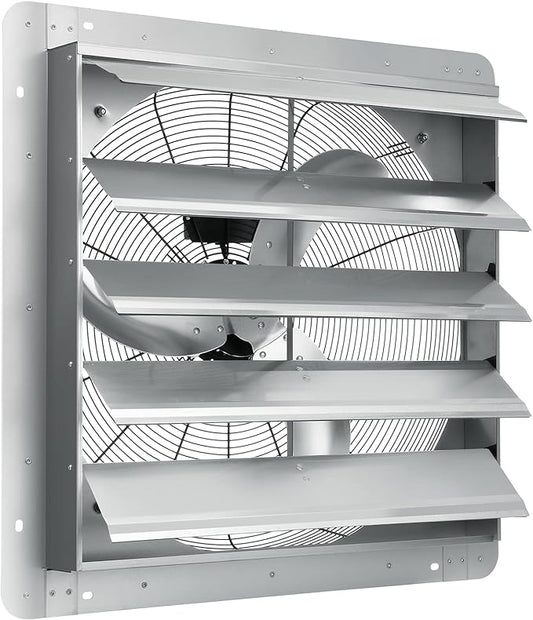 VEVOR 24'' Exhaust Fan, Wall Mounted Attic Fan with Variable Speed, 3320 CFM, Automatic Shutter, Ventilation and Cooling, Silver, Fan Only
