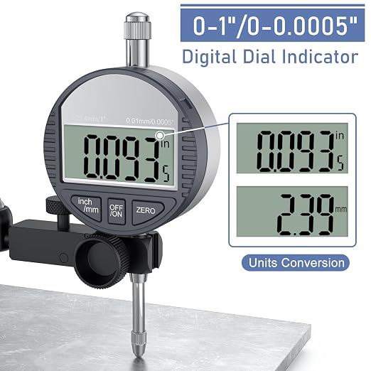 HDLNKAK Electronic Digital Dial Indicator Gauge and Magnetic Base, 0-1 Inch/25.4 mm Inch/Metric Conversion Measuring Tool for 3D Printer, Table Saw Measurement, Auto Repair and CNC Machine