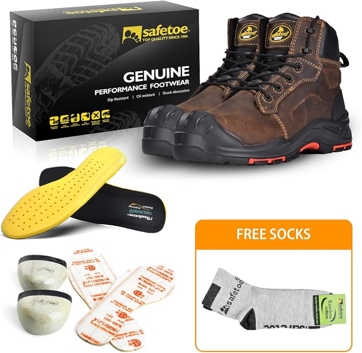 Safety Boots for Men Work Boots Waterproof Cow Leather Slip On Work Shoes Wide Fit