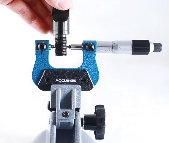 Accusize Industrial Tools 0-1'' by 0.001'' Screw Thread Micrometer with 5 Anvil in Fitted Box, S916-C750 | 5 Anvil Sets: 64-48, 44-28, 24-14, 13-9, 8-5 TPI, 0.0001" Resolution, ±0.00016" Accuracy