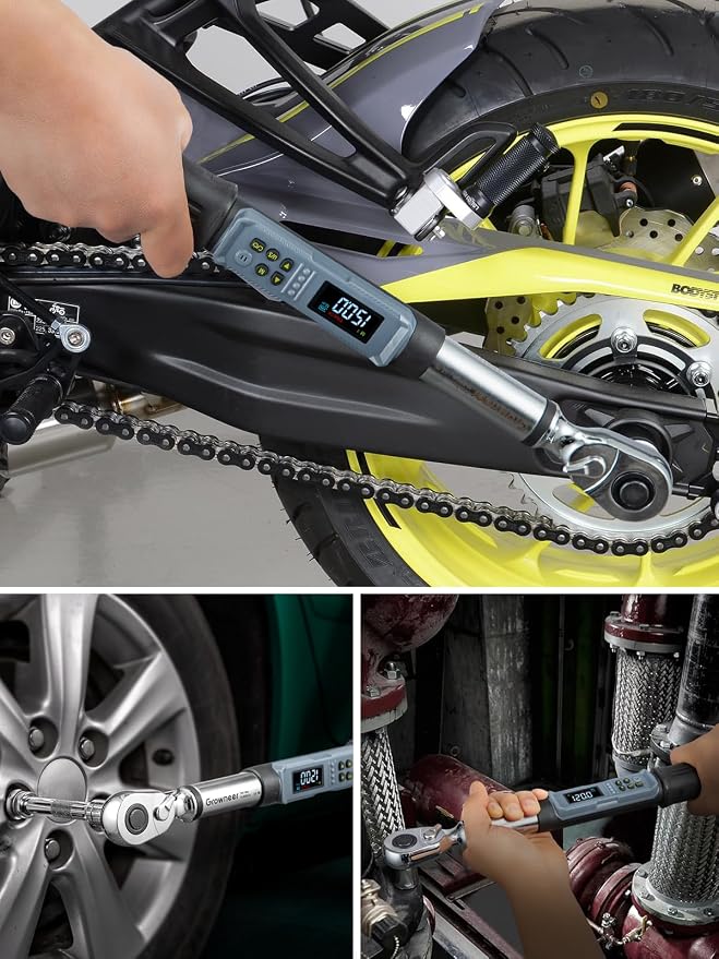 GROWNEER Upgraded Digital Torque Wrench Set, 7.38-147.5 Ft-lbs/10-200 nm, 1/2'' Drive Rachet Torque Wrench with Buzzer & Colorful LED Indicator, Electronic Wrench for Motor Car Tires Auto Repair
