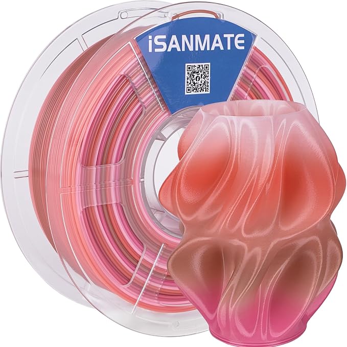 iSANMATE Gradient PETG Filament 1.75mm Translucent Rainbow High Speed Color Change 3D Printer Filament 50-400mm/s Specifically Designed for Lamps for Bambu Lab 3D Printers(Orange Brown Pink White)