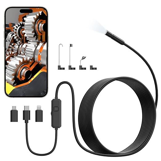 TOPDC Endoscope Camera with Light, 1920P HD Scope Camera, 8 LED Adjustable Inspection Borescope for Android and iOS, 16.4ft Semi-Rigid Snake Cable, IP67 Waterproof