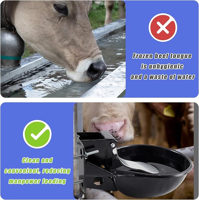 1 Pcs 2.5 L/ 0.66 Gal Automatic Livestock Waterer, Heavy Cast Iron Push-Paddle Water Trough, Black Stainless Steel Livestock Water Bowl for Horse Cattle Goat Pig 11.8 x 9.06 x 3.94 Inch