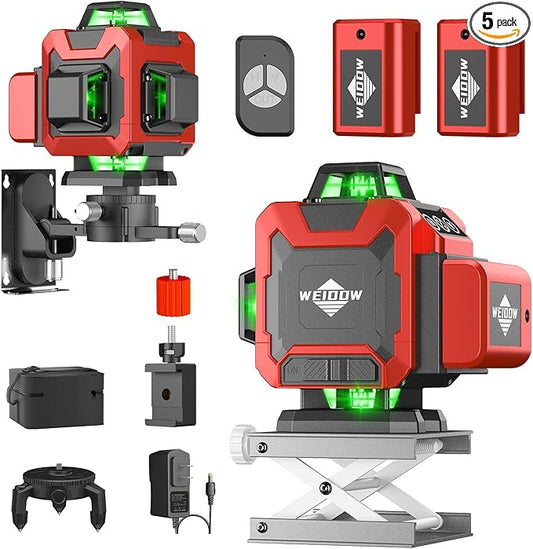 Laser Level WEIDDW 4D 16 Lines Laser Level 4x360 Self Leveling Tool for Construction and Picture Handing Green Cross Line Vertical and Horizontal Line leveler Tool (Size L)