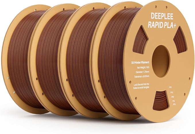 Rapid PLA Plus Filament 1.75mm, High Speed 3D Printer Filament Up to 600mm/s, PLA+ Filament Dimensional Accuracy +/- 0.02 mm Fits Most FDM 3D Printer, Cardboard Spool 4 Pack 1kg Brown