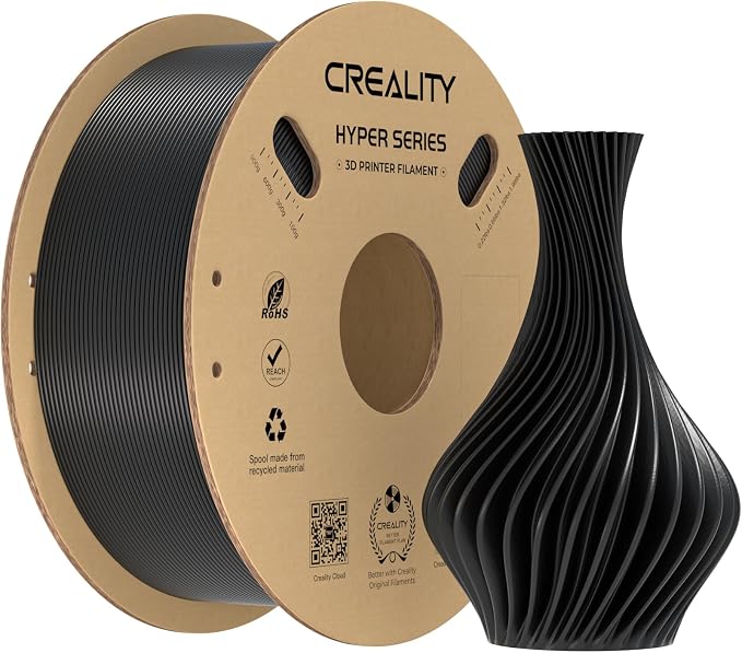 Creality Hyper PLA Filament 1.75mm, High-Speed Printing 30–600mm/s, Smooth Extrusion and Stable Printing, Low Stringing, Consistent Performance 3D Printer Filament,+/- 0.03mm Accuracy (Black)