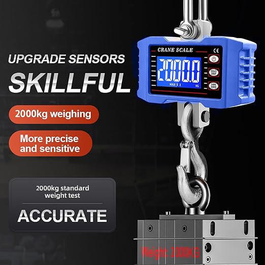 2000Kg/4400Lb Industrial Digital Hanging Scale - Heavy Duty Crane Scale with Aluminum Case & LCD Screen, High Precision Multi-Unit Switch for Garage, Market, Fishing