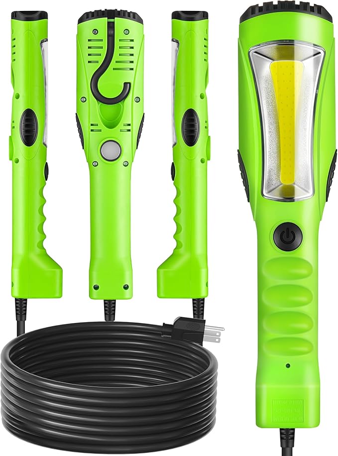 18W LED Work Light and Extension Cord Storage Reel with 4-Grounded Outlets Bundle, for Garage, Workshop, Car Repair Scene, ETL Listed J04WL06-J95CR06