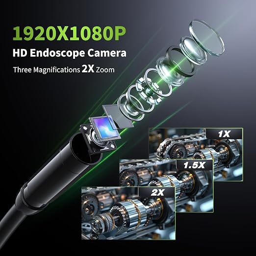 Endoscope Camera with Light, 4.3" Inspection Camera, 1920P HD Borescope with 8 LED Lights, IP67 Waterproof Snake Sewer Tools, 16.4ft Semi-Rigid Drain Endoscope Cool Gadget (Green)