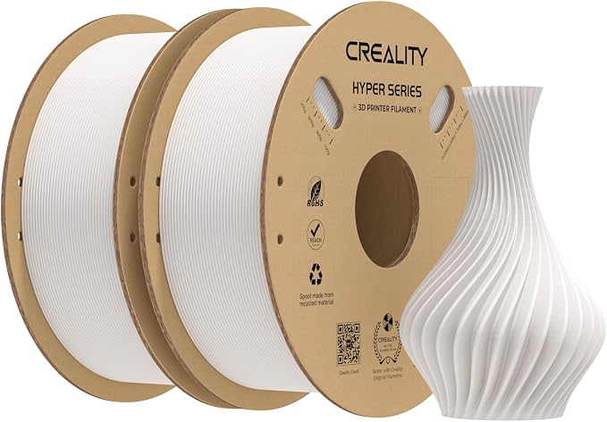 Creality Hyper PLA Filament 1.75mm 2KG, High-Speed Printing 30–600mm/s, Smooth Extrusion and Stable Printing, Low Stringing, 3D Printer Filament,+/- 0.03mm Accuracy (White+White)
