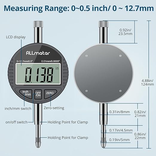 Dial Indicator Bore Gauge with 0.7"-6"/0.0005" Measuring Range Dial Bore Gauge Set with 23PCS Anvils & 6" Measuring Depth for Engine Cylinder Deep Engine Hole Cylinder Measurement Gage