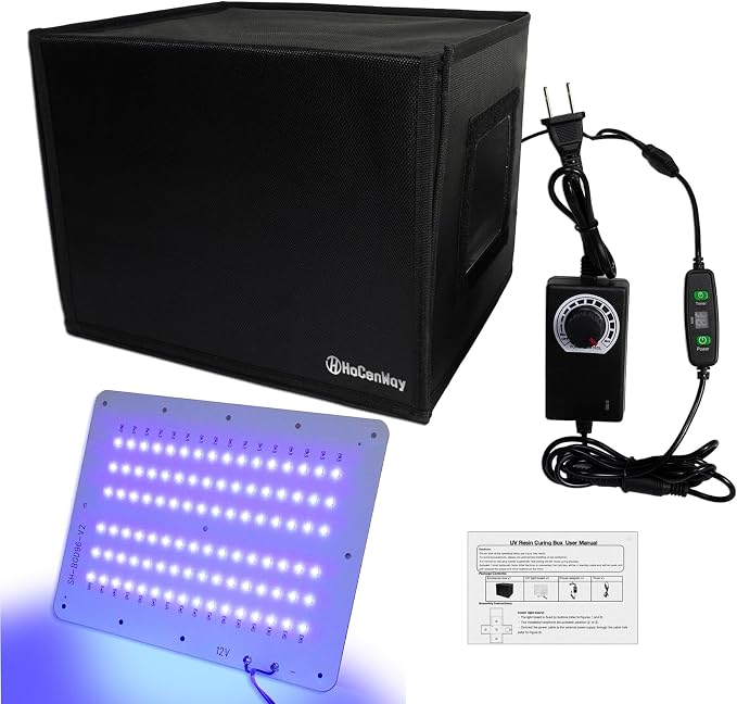 Upgrade UV Resin Curing Box with Adjustable Brightness 48W 395nm UV Curing Light Smart Time Control UV Cure Station DIY Curing Enclosure for SLA/DLP/LCD 3D Printer Solidify Photosensitive Resin