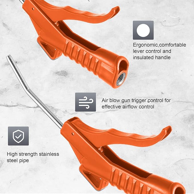 Honoson Air Nozzle Blower Gun Pistol Grip Air Blow Tool Compressor Accessories for Industrial Household Mechanics(Orange,8 Pcs)