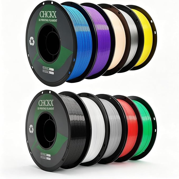 PETG 3D Printer Filament Bundle, 10Rolls,Dimensional Accuracy +/- 0.03 mm, 1kg Spool(2.2lbs), 1.75 mm Fit for Most 3D Printers,Black+White+Grey+Red+Green+Blue+Purple+Skin+Silver+Yellow