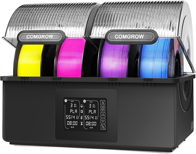 Comgrow Filament Dryer 4 Spools, SH03 Filament Storage Box, 200W PTC Heats Up to 85°C, Fast Drying Auto Dehumiditification Dual Independent Heating Chambers for PLA PETG ABS TPU ASA1.75/2.85 mm