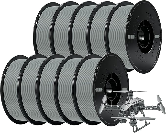 Kingroon PLA Plus（PLA+） 3D Printer Filament, 10 Rolls, Dimensional Accuracy +/- 0.03 mm, 10kg Spool(22lbs), 1.75 mm, Gray