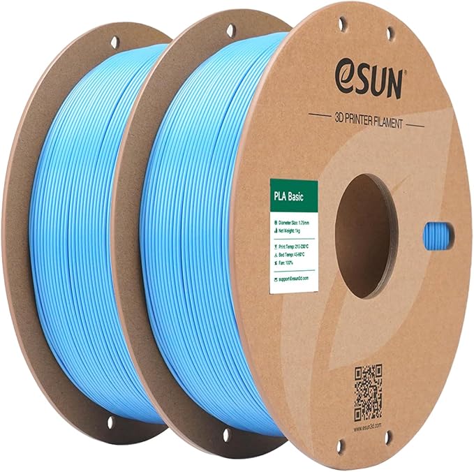 eSUN PLA Basic Filament 1.75mm, 3D Printer Filament High Speed PLA for Fast Printing, 1KG per Spool, 2 Spools High Speed 3D Printing Filament, Light Blue