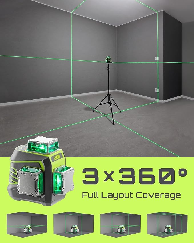 LasGoo Laser Level 3x360° Self Leveling, 3D Green Cross Line Laser for Construction and Picture Hanging,LasGoo LG-REC01 Laser Receiver for Laser Level