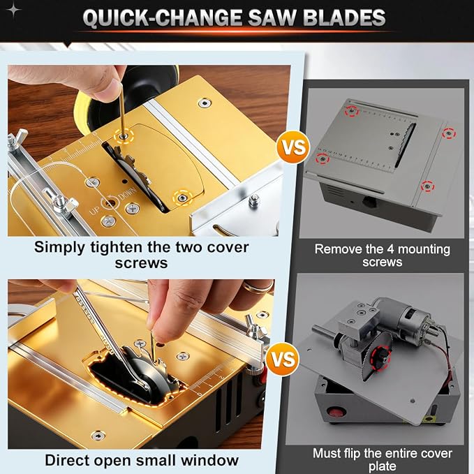 Mini table Saw,mini Table Saws for Crafts,Dual Motors & Switches,small table saw with adjustable cutting angle,depth,and speed,All-in-One Cutting/Grinding/SandingTool,Creat for Hobbyists Model Maker