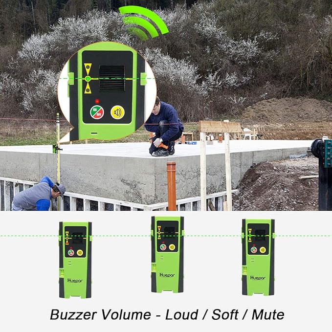Huepar Laser Detector LR-6RG for Huepar/Pro Laser Levels, Only Compatible with Huepar & Pro Laser Levels with Pulse Mode, Detect Green&Red Beams Laser Receiver, Up to 200Ft, Three-Side LED Display