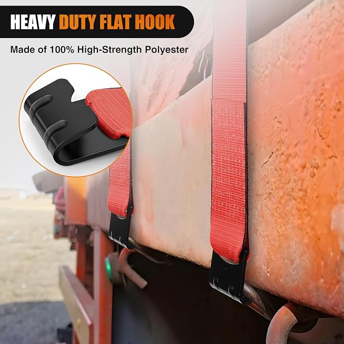 Nilight Truck Straps 4" x 30' Heavy Duty Tie Down with Flat Hooks 16800LBS Break Strength & 5400LBS WLL for Flatbed Trailer Cargo Control Recovery Tree Saver Bright Red (10 Pack)