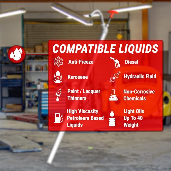 TERA PUMP Fast Flow Manual Powered Lift Action Steel Drum Light oil (up to 40), Hydraulic Fluid, Portable Heavy Duty Pump For Use On 15, 30, and 55 gallon drum barrel w/Telescopic Tube