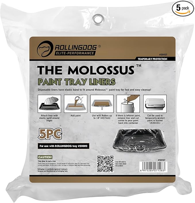 ROLLINGDOG 18 Inch Paint Tray Liners - Exclusively Used with ROLLINGDOG The Molossus Series Paint Roller Kit (Pack of 5)