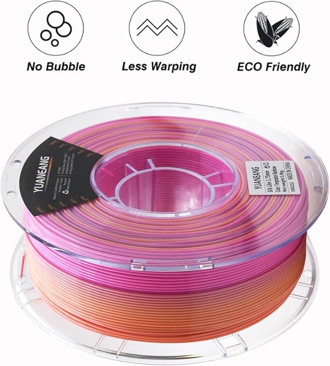 Silk Rainbow PLA 3D Printer Filament 1.75mm, 1kg Spool, Multi-Color High-Saturation Gradient PLA, Smooth Color Transitions, ±0.03mm Precision, Easy Printing, Ideal for Artistic Models,Lucky