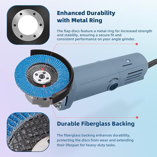 50 Pack Flap Discs 4 1/2" x 7/8" for Angle Grinder, 40/60/80/100/120 Grit T29 Flap Sanding Discs, 4 1/2 Inch Grinding Wheels, Zirconia Grinding Discs for Metal, Wood, and Stainless Steel Finishing